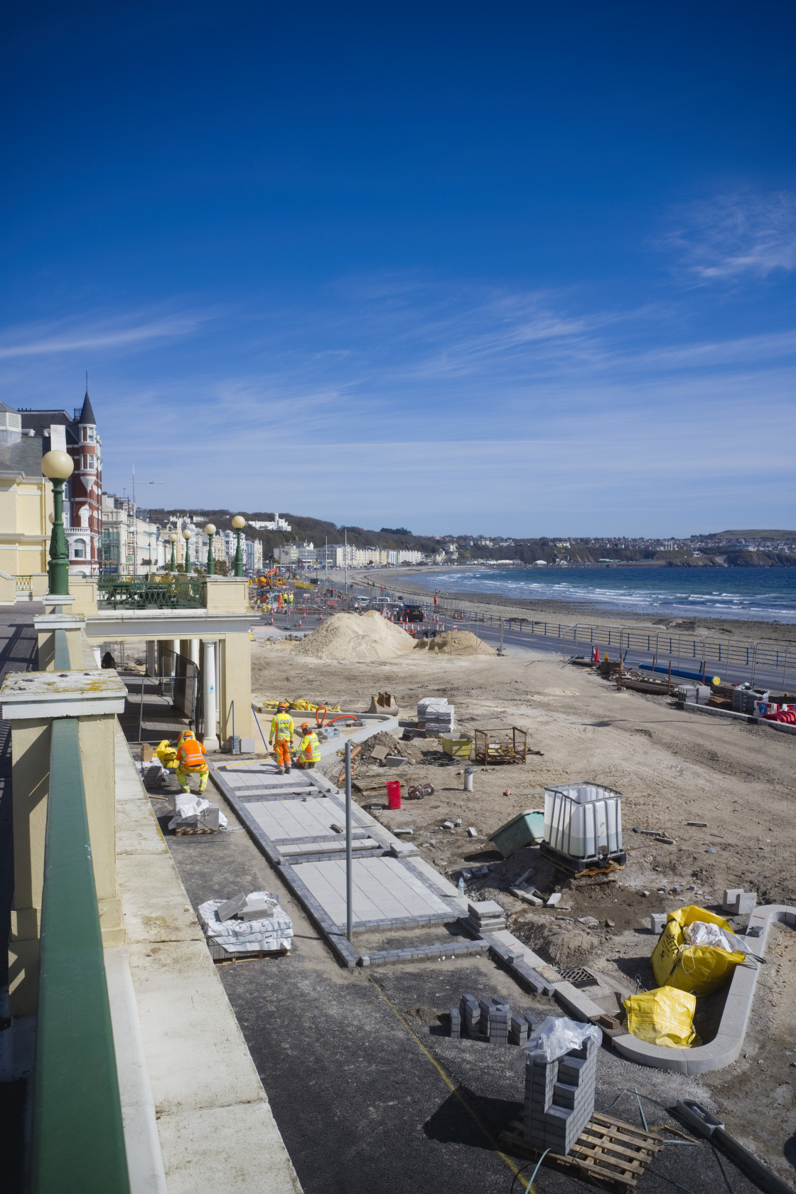 "Looking down onto promenade roadworks" stock image