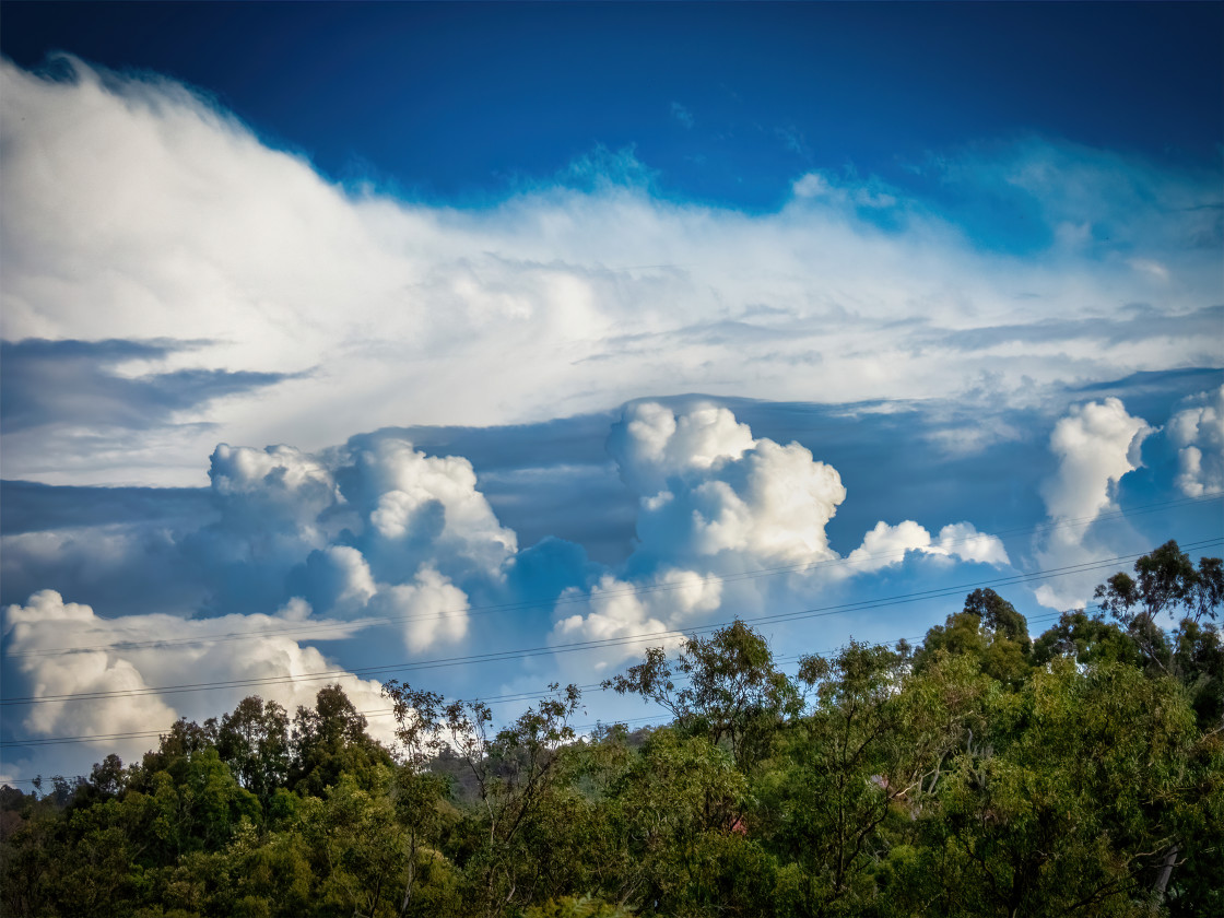 "Cumulus Clouds over the Perth Hills" stock image