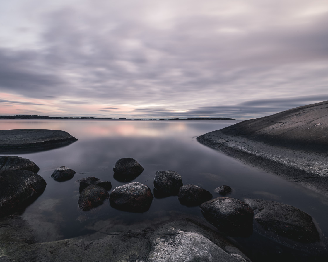 "Still water at sea, Sweden." stock image