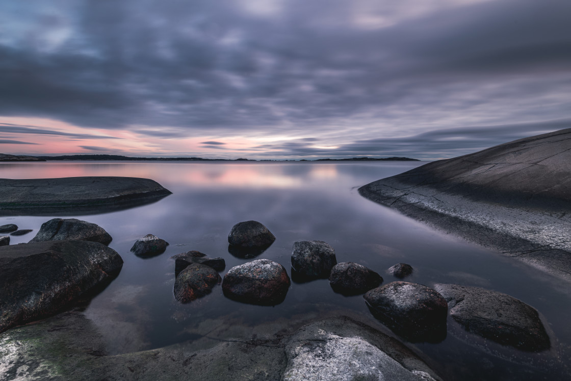 "Coastal landscape at sunset, Sweden" stock image