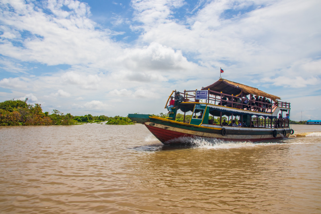 "Ferry boat at the Tonle Sap Lake in the Siem Reap Province Cambodia" stock image