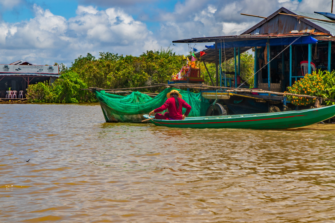 "fishing boat at the tonle sap lake in Siem Reap Province Cambodia" stock image