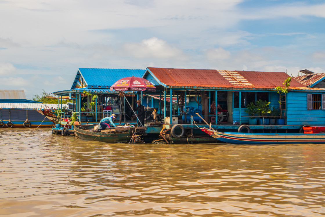 "The floating village at Tonle Sap Lake Siem Reap Province Cambodia Southeast Asia" stock image