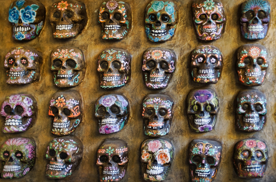 "Painted Skulls, Oaxaca, Mexico" stock image