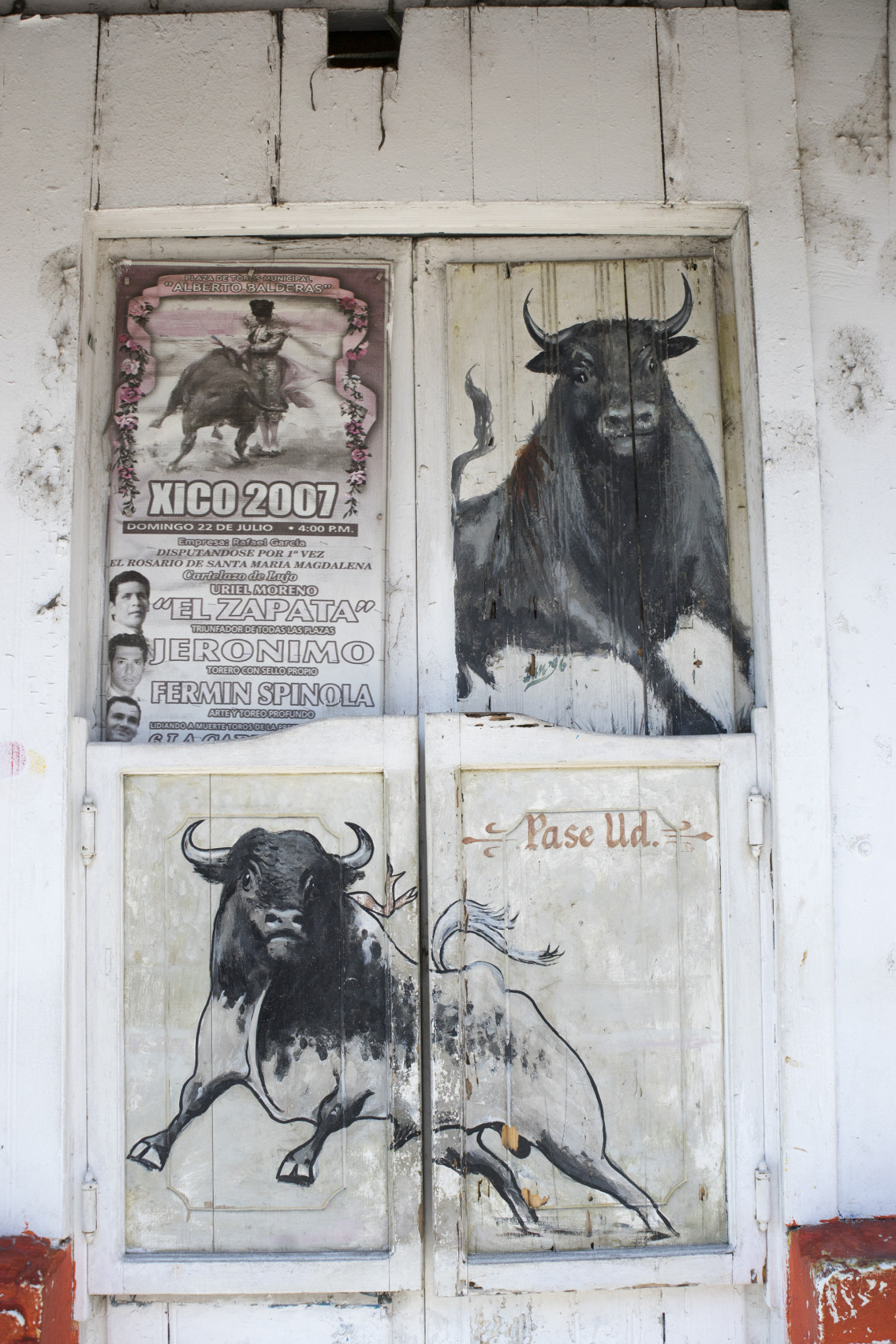 "Bull fighting signs, Xico, Mexico" stock image