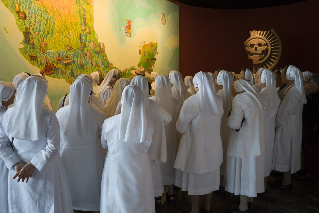 "Nuns in white, Museum of Anthropology, Mexico City" stock image