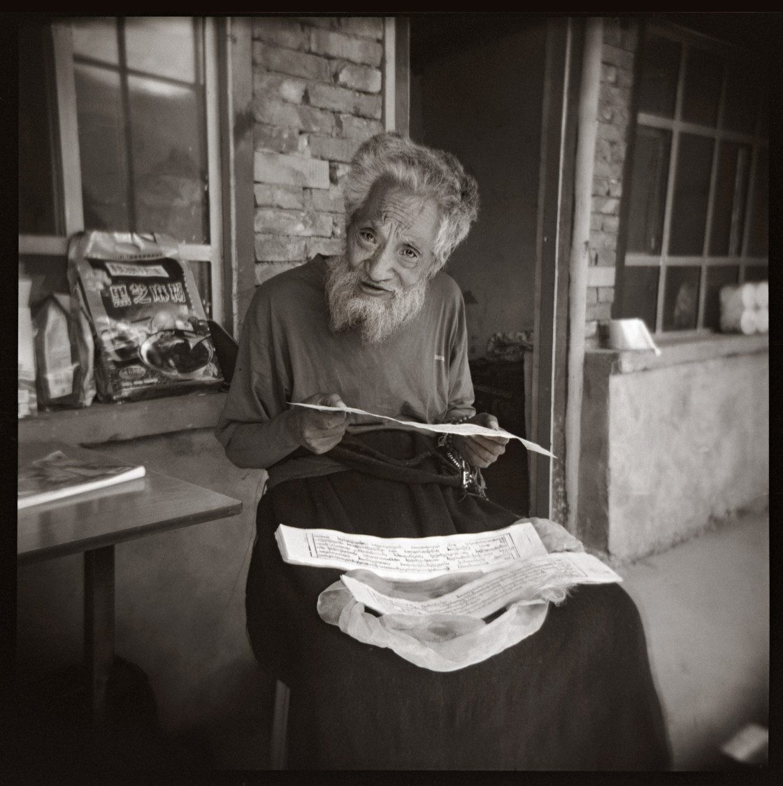 "Yogi with Prayer book, Tibet" stock image