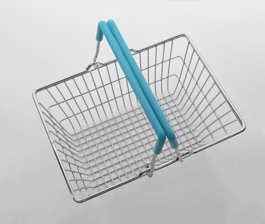 "Metal wire shopping basket" stock image