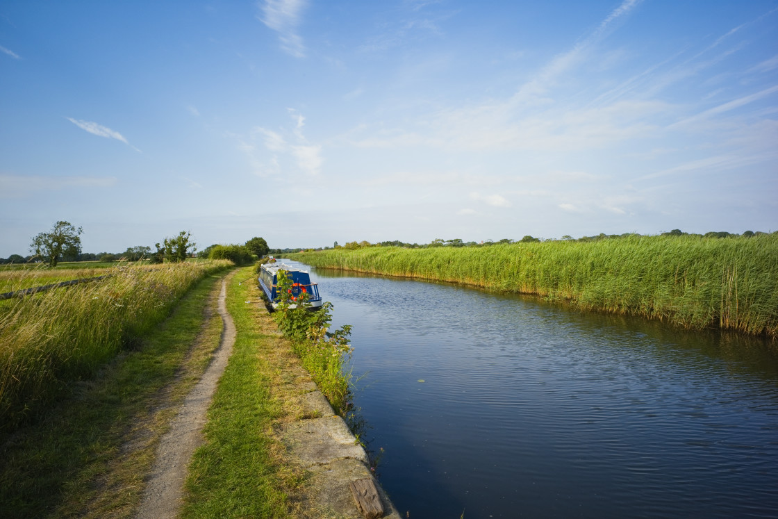 "Moored narrowboat on the Leeds & Liverpool" stock image