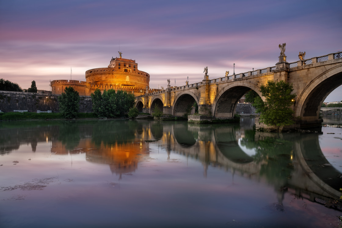 "Sunset over the Tiber river, Rome, Italy" stock image