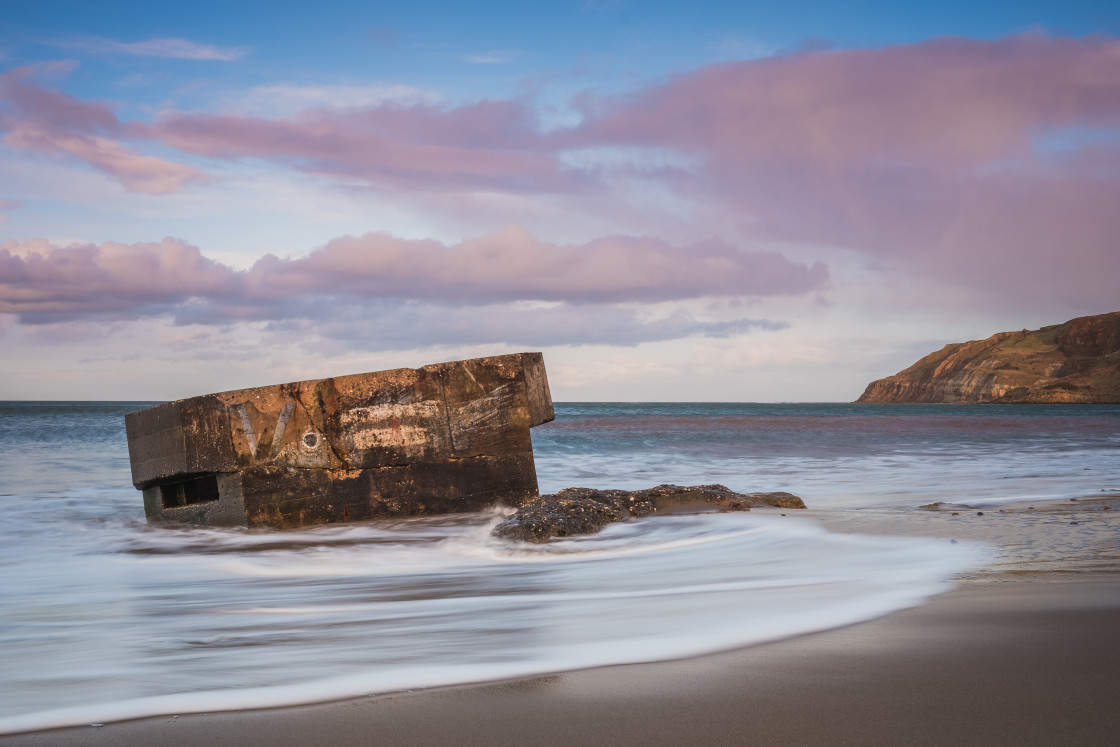 "Golden Hour pillboxes at Cayton Bay" stock image