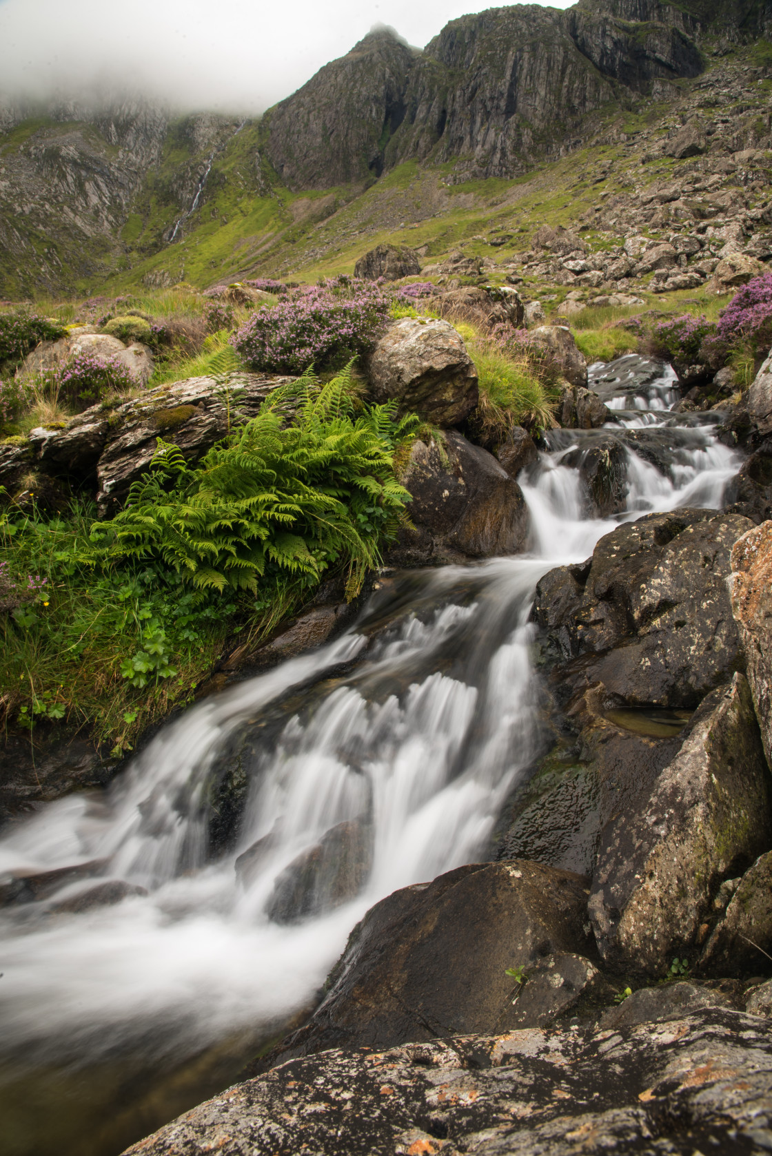 "Waterfall, Cwm Idwal, Snowdonia" stock image