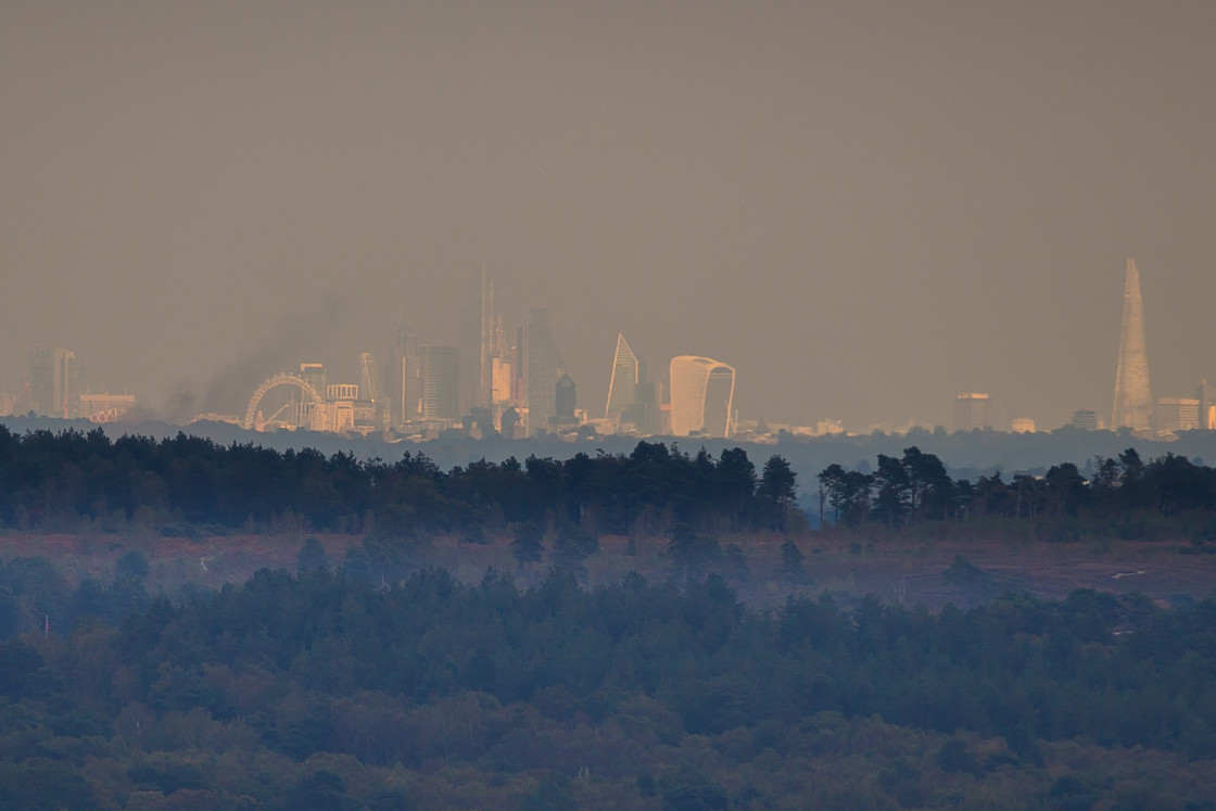 "London Skyline lit by Sun." stock image