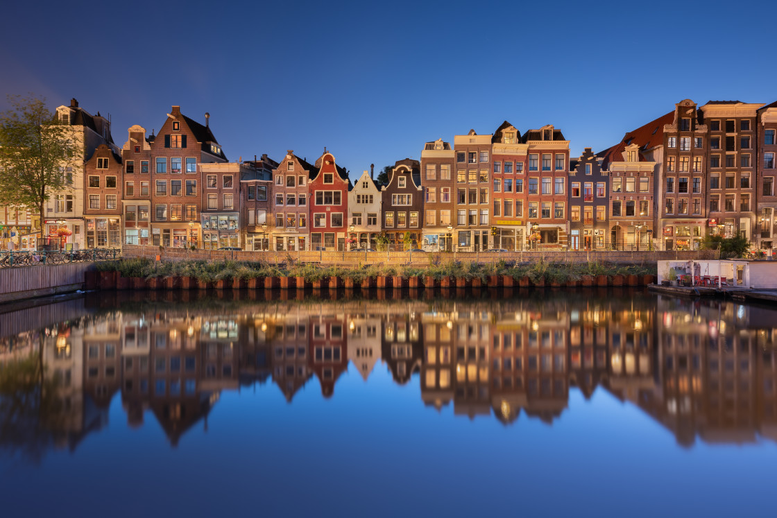 "Cityscape at the blue hour, Amsterdam, Netherlands" stock image