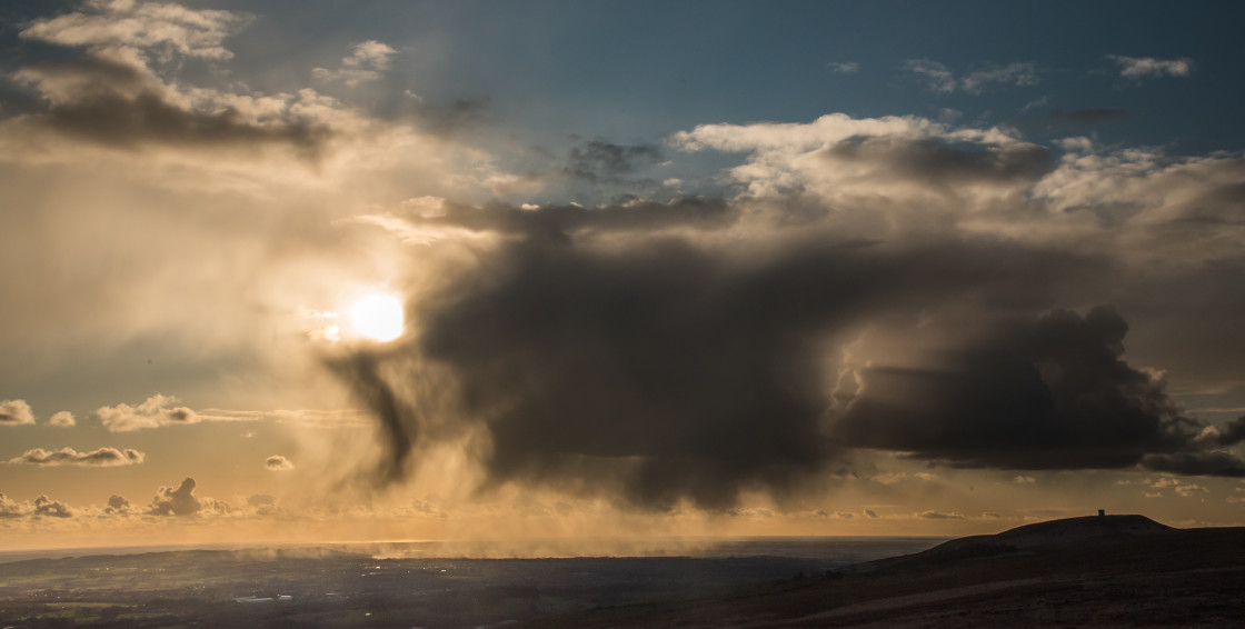 "The West Lancashire Plains under a rain cloud" stock image