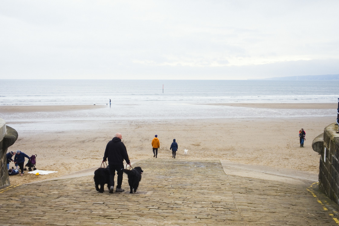 "Sunday morning beach walk" stock image