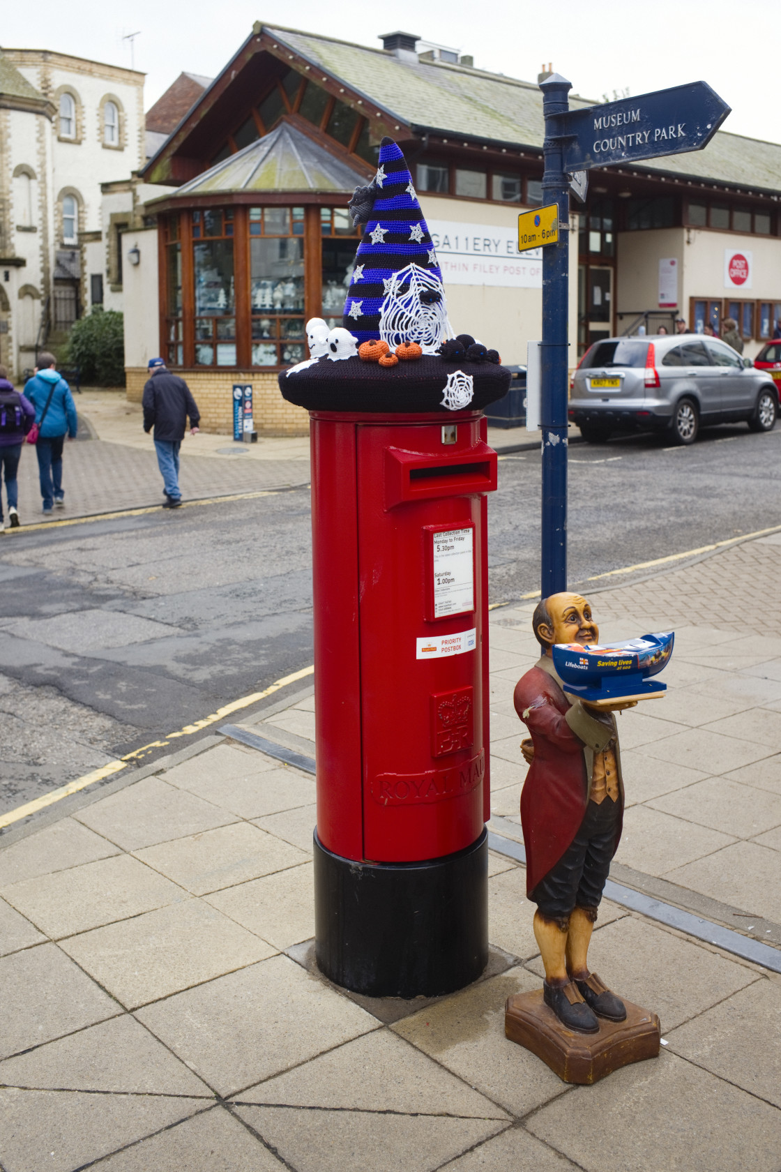 "Yarn bombing postbox in Filey" stock image