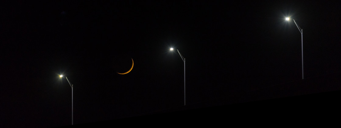 "Moon and bridge lights" stock image