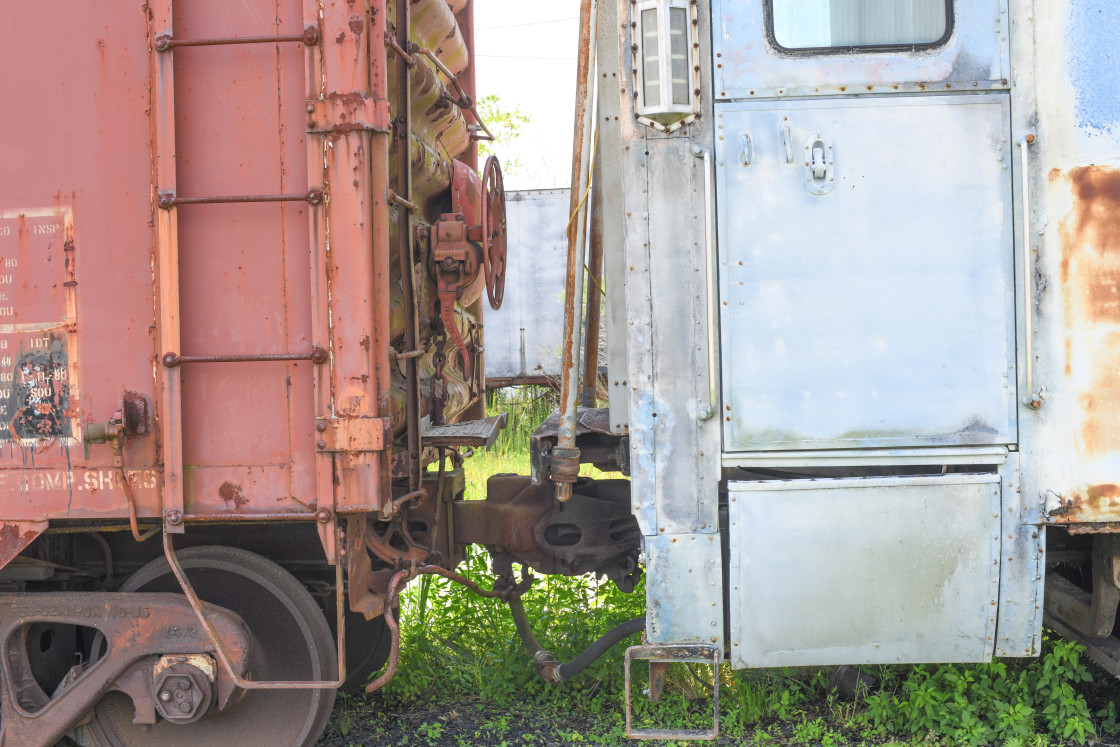 "Old train on the tracks" stock image