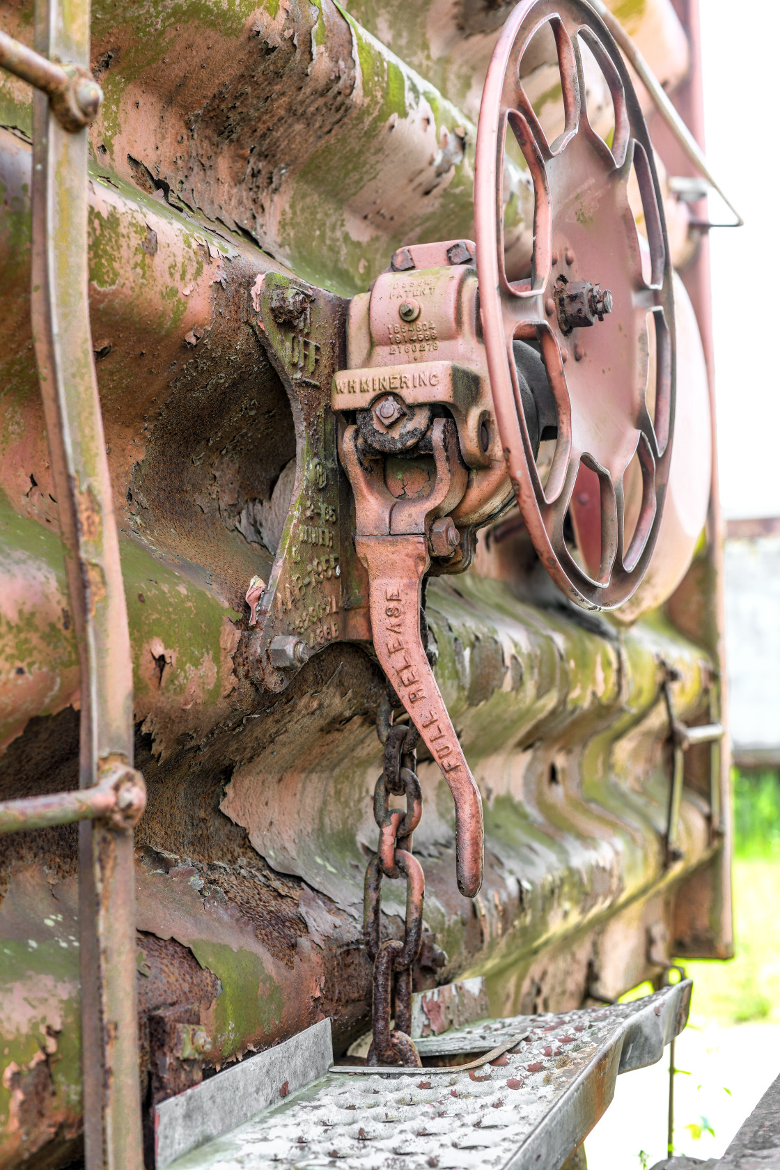 "Old train on the tracks" stock image