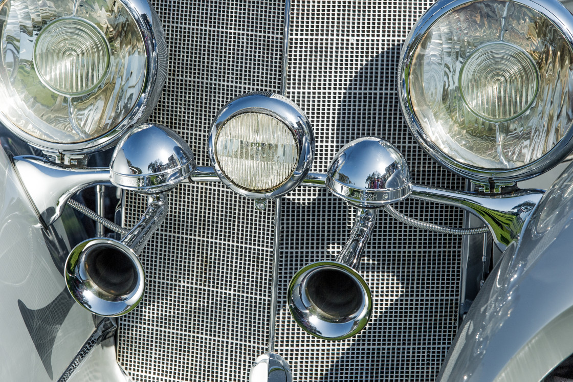 "Mercedes Benz grill and headlights" stock image