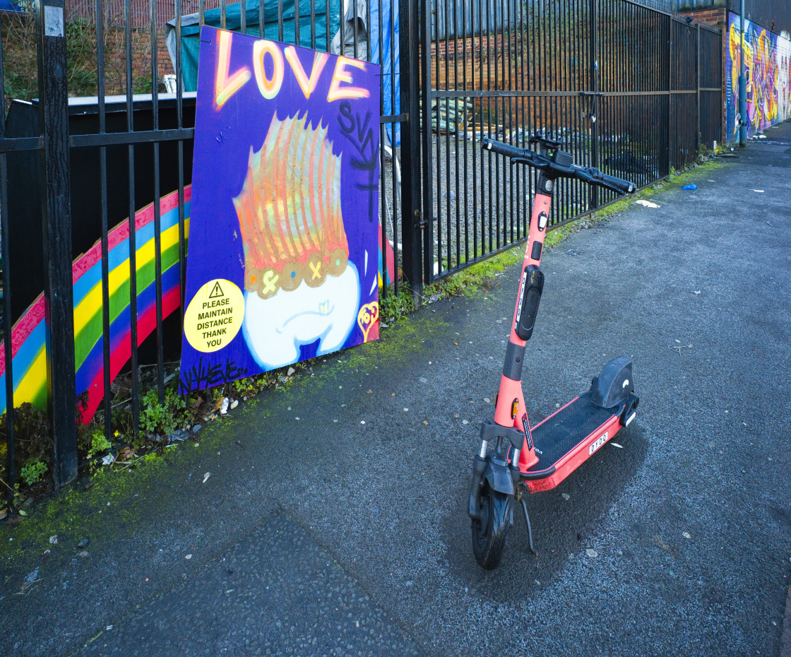 "A Voi electric scooter parked" stock image