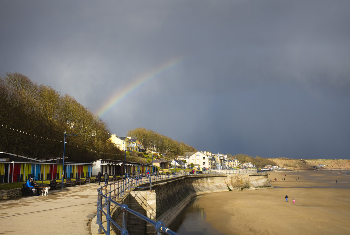 "Hail storm on the horizon at Filey" stock image