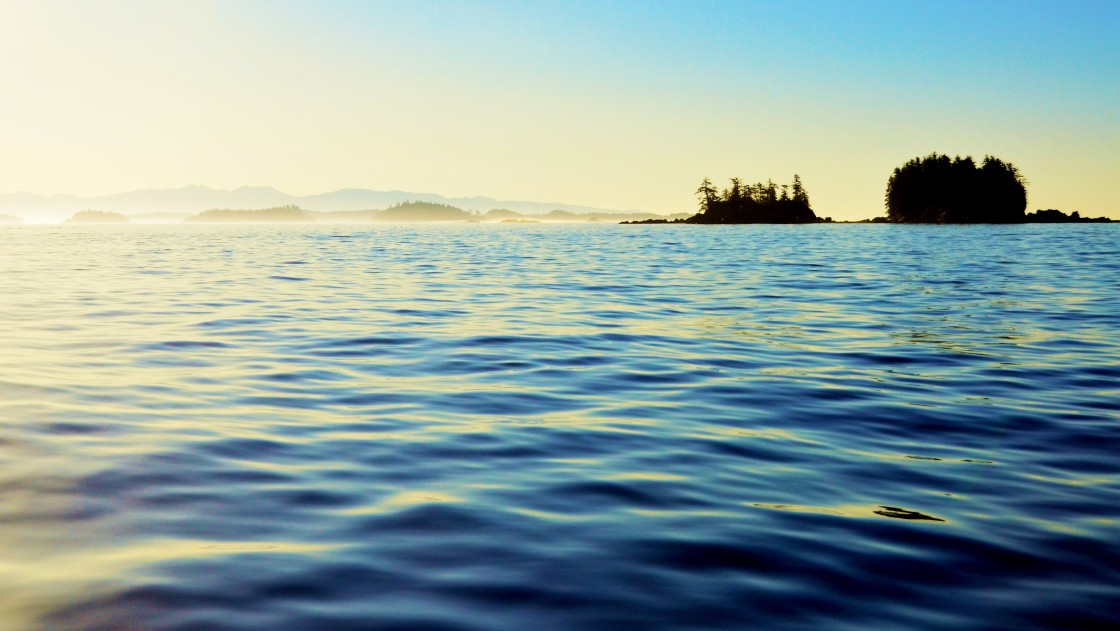 "View of the 'Broken Group' of islands and islets in Barkley Sound just off the west coast of Vancouver Island, BC." stock image