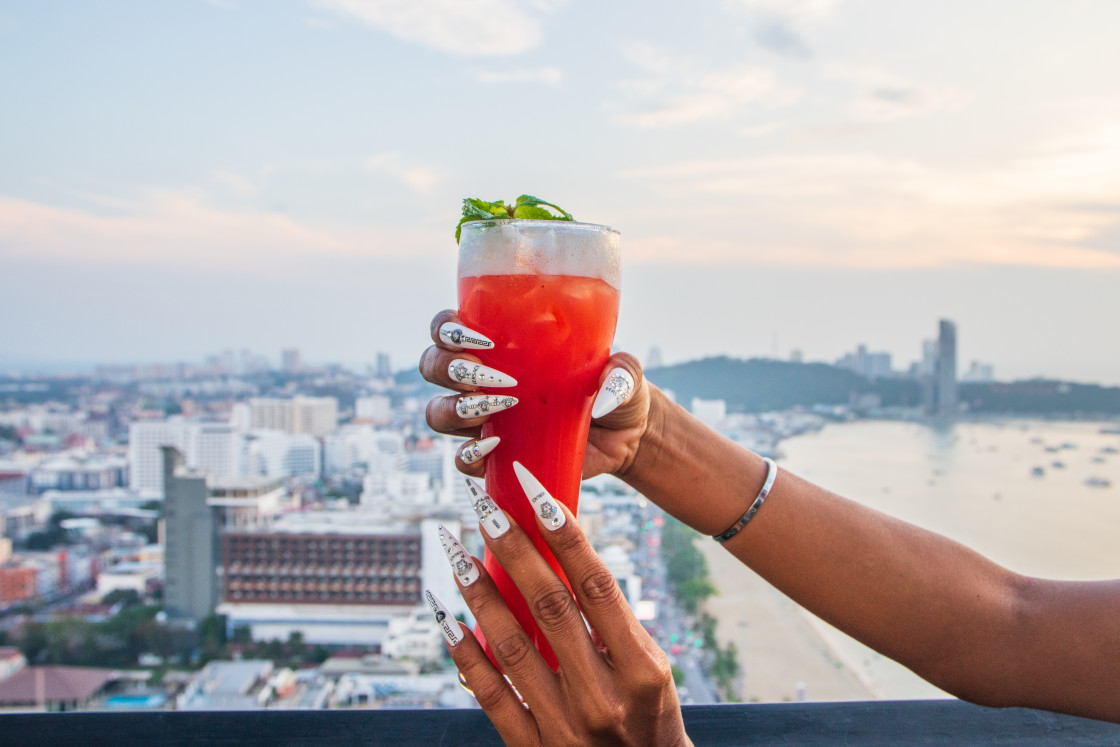 "One My Fair Lady Cocktail at a Rooftop Bar in Thailand" stock image