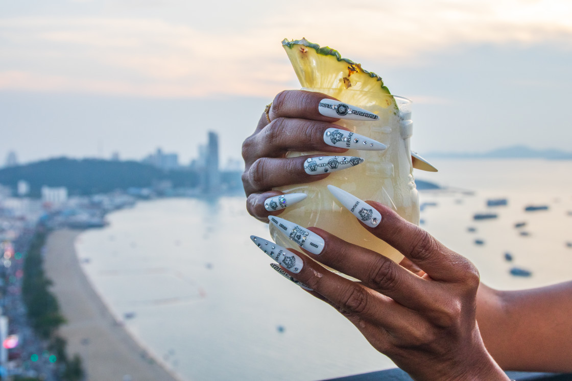 "One Pina Colada Cocktail at a Rooftop Bar" stock image