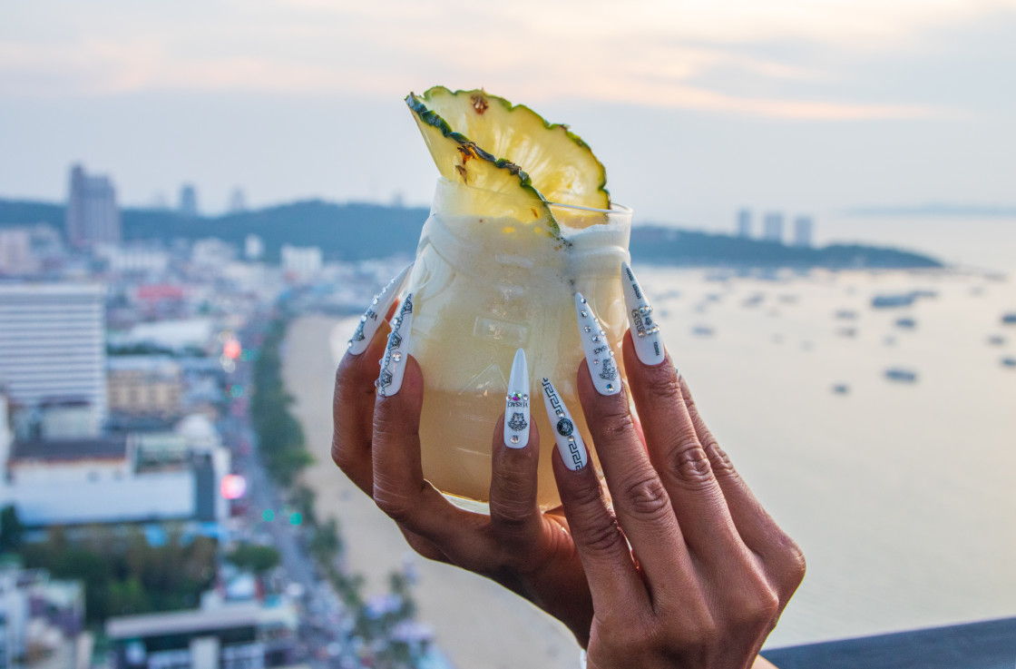 "One Pina Colada Cocktail at a Rooftop Bar" stock image