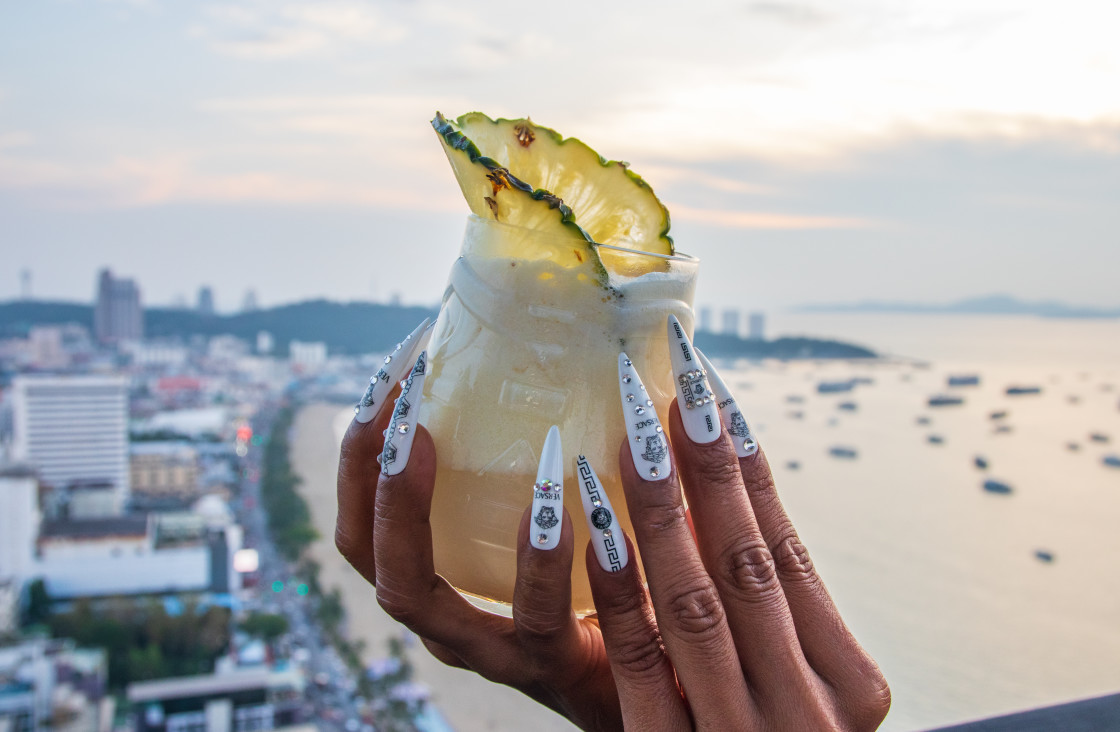 "One Pina Colada Cocktail at a Rooftop Bar" stock image