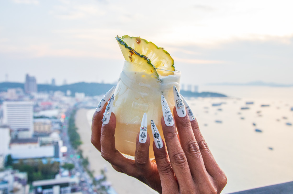 "One Pina Colada Cocktail at a Rooftop Bar" stock image