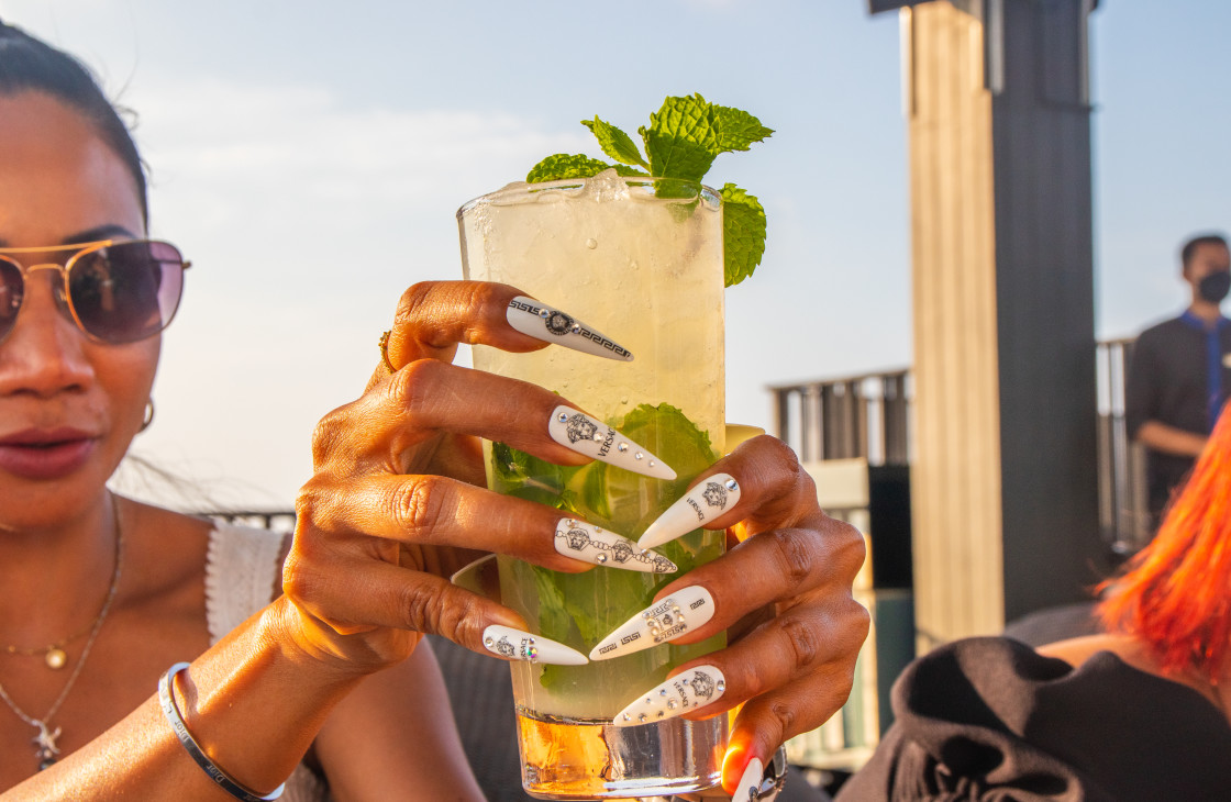 "one Mojito Cocktail in a Rooftop Bar" stock image