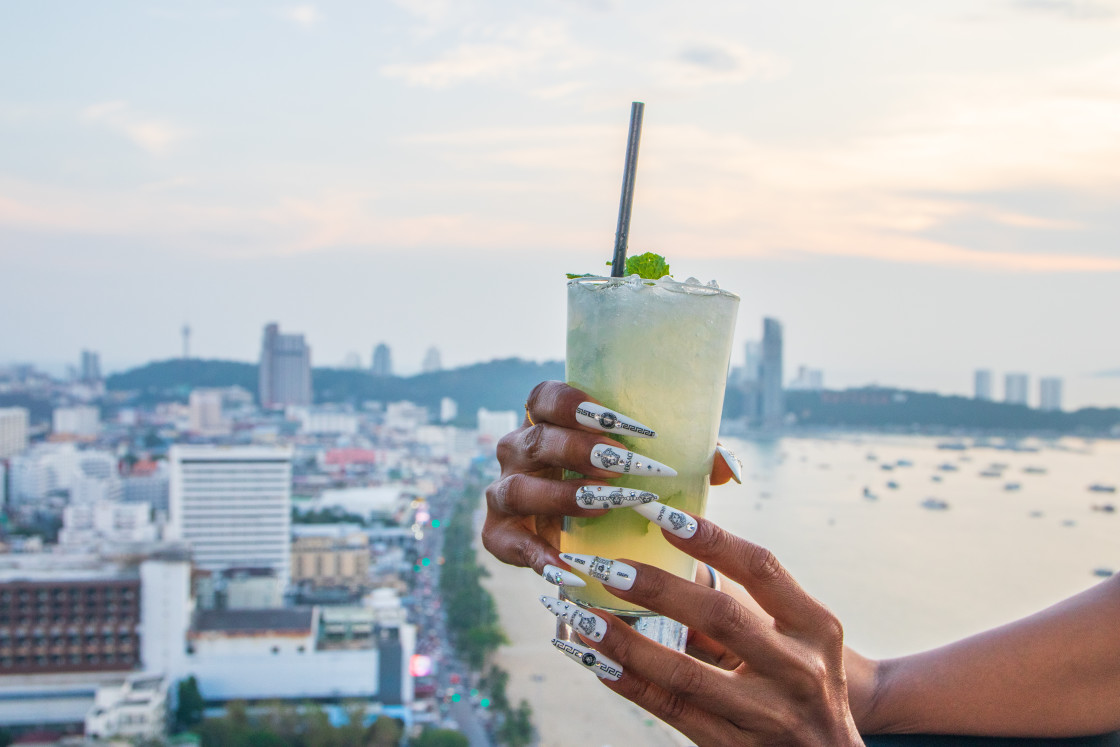 "one Mojito Cocktail in a Rooftop Bar" stock image