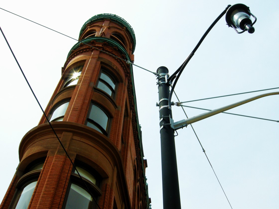 "Toronto's 'flatiron' Gooderham building on the corner of Church, Wellington and Front streets." stock image