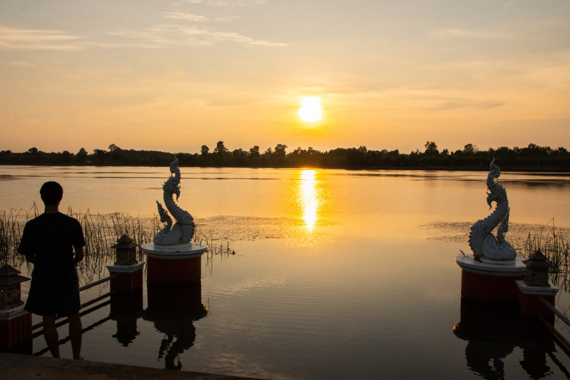 "A beautiful lake in Ban Lalom District Sisaket Thailand somewhere in Isaan and near the border with Cambodia" stock image