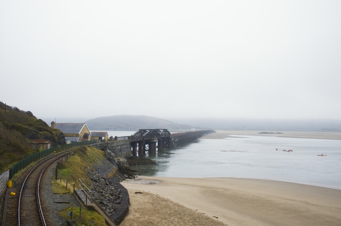 "The famous Barmouth railway bridge" stock image