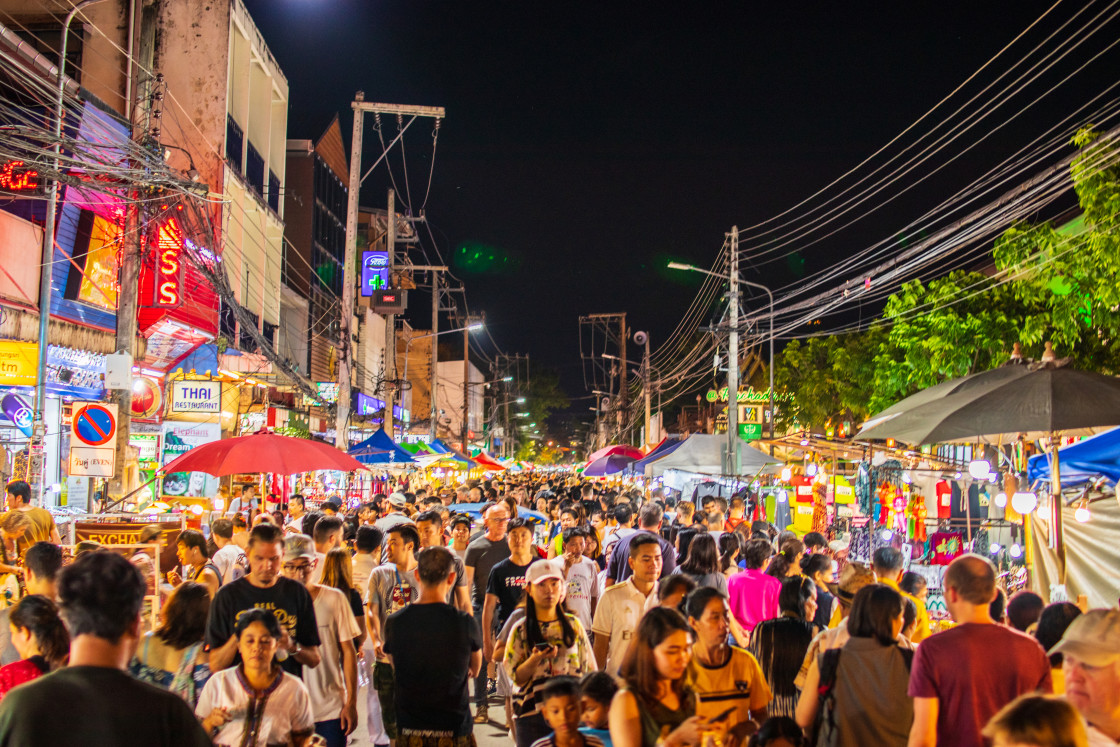 "People at the Night Market of Chiang Mai Thailand Southeast Asia" stock image