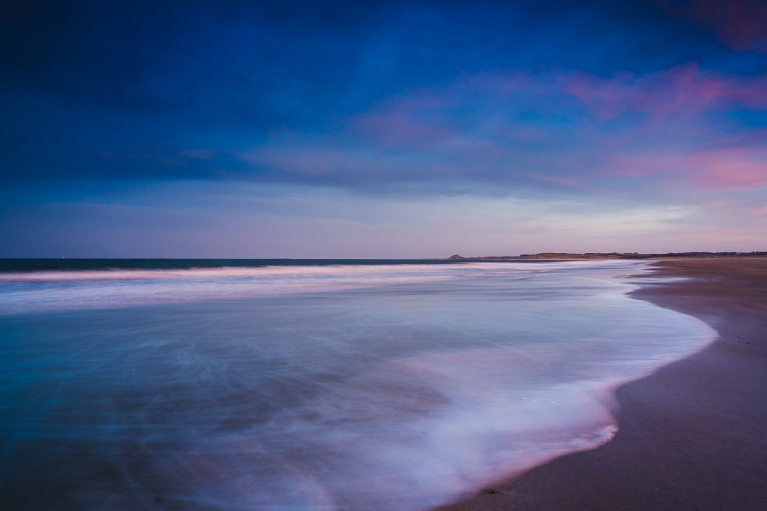 "Blue Hour over Ross Sands, Northumberland" stock image