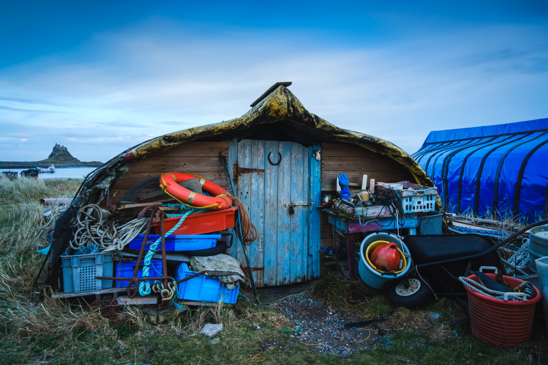 "Fisherman's Hut on Holy Island, Northumberland" stock image