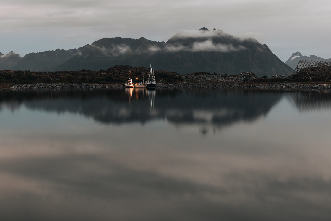 "Fishing boats in Lofoten" stock image