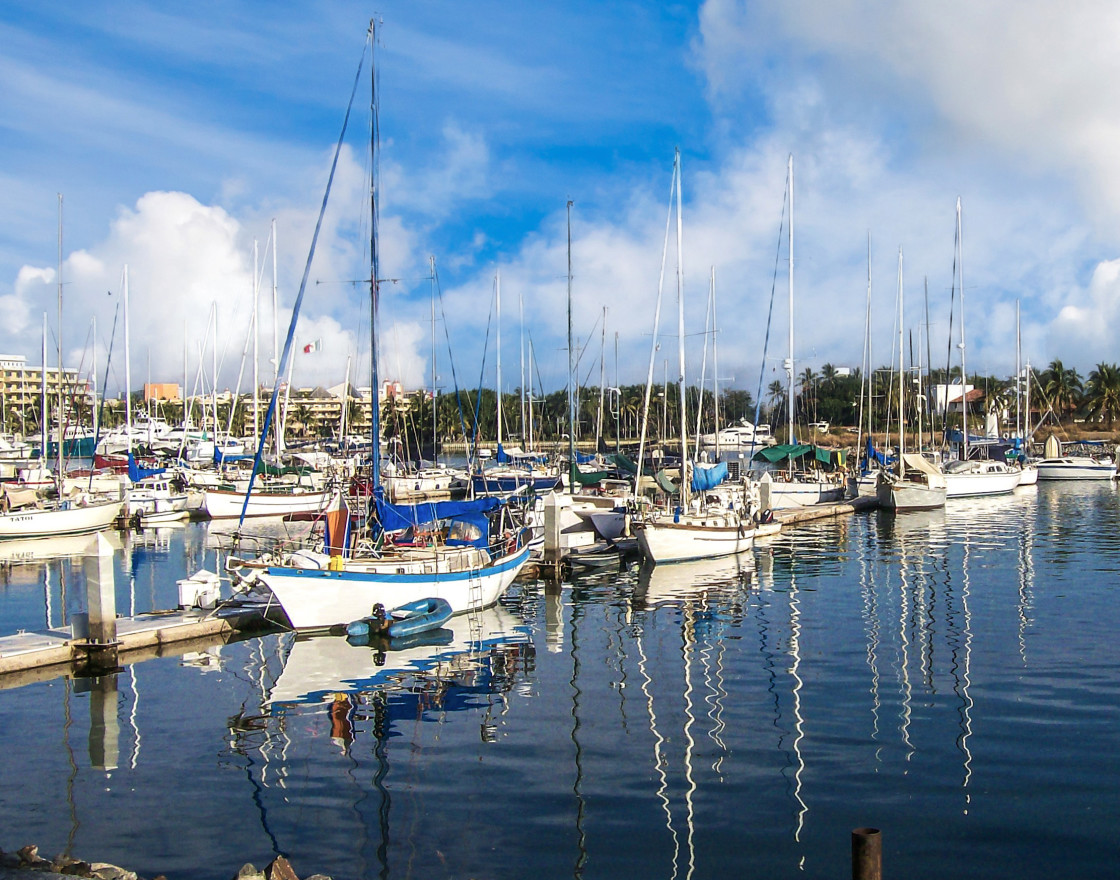 "Sailboats in Mexican harbor" stock image