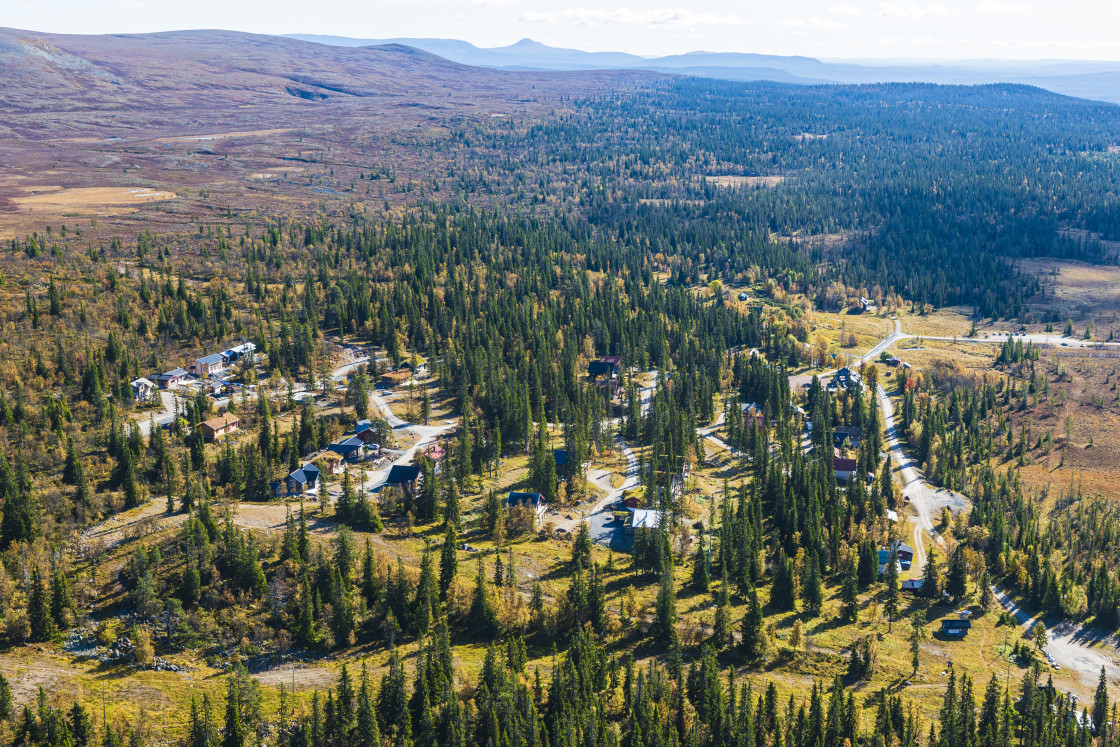 "Holiday cottages from above, Sweden." stock image