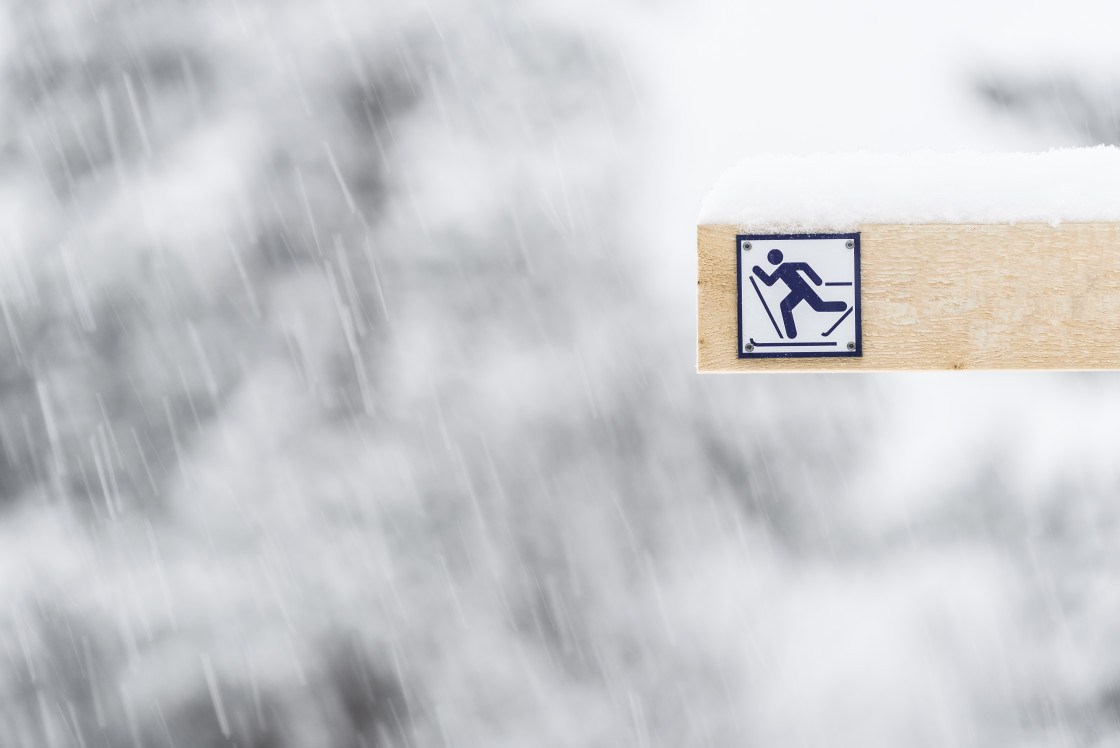 "Cross country skiing sign in Sweden" stock image