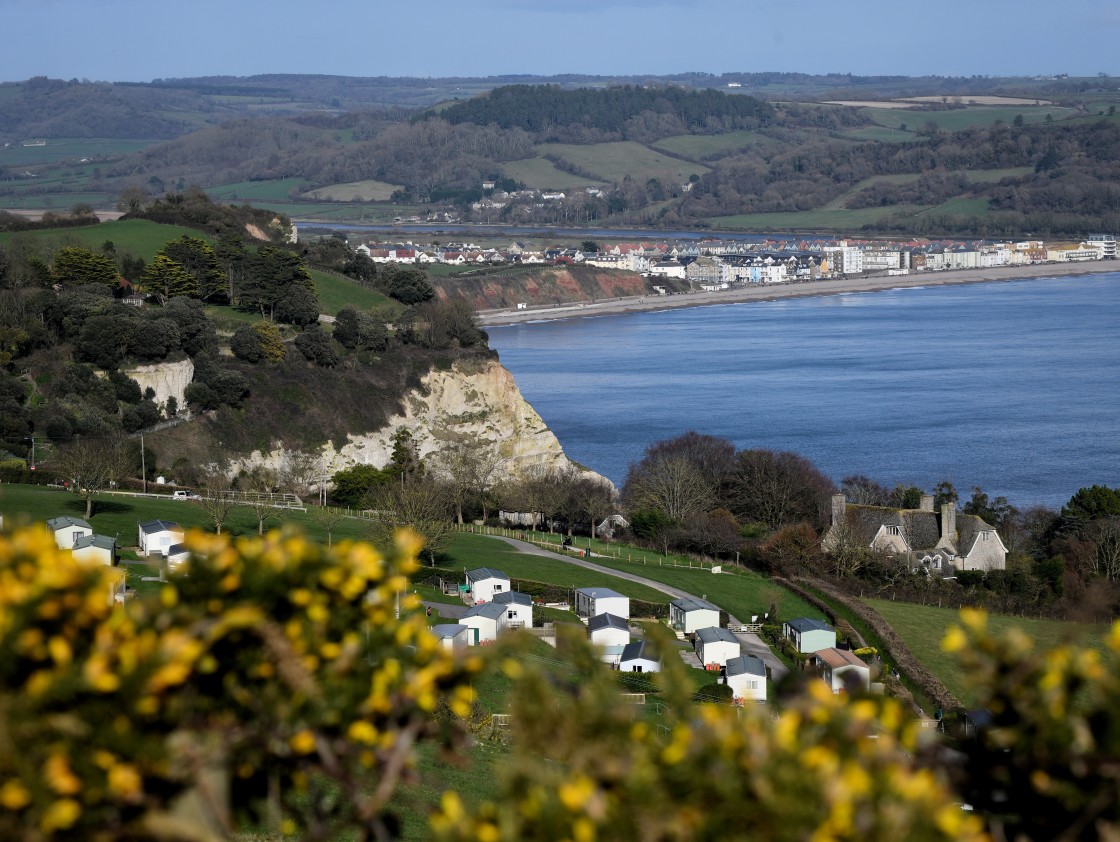 "View over Beer Head Caravan Park towards Seaton." stock image