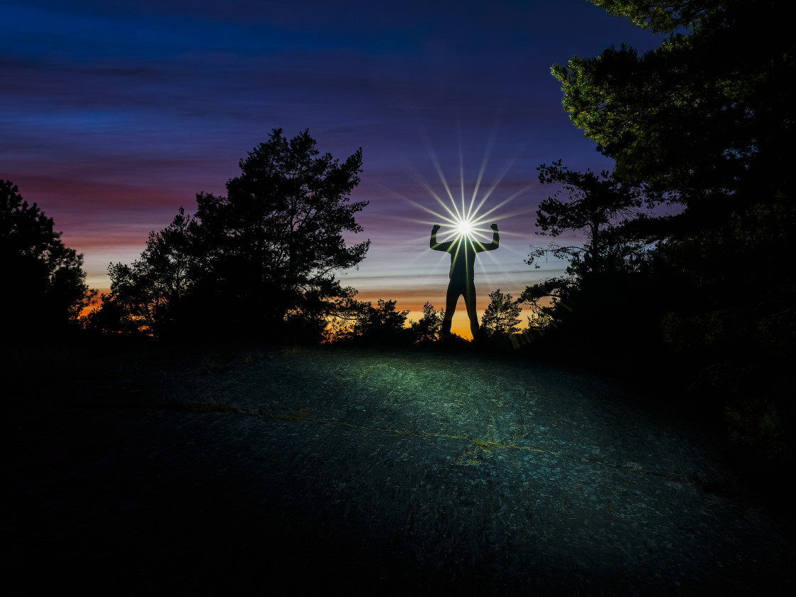 "Runner with headlamp" stock image