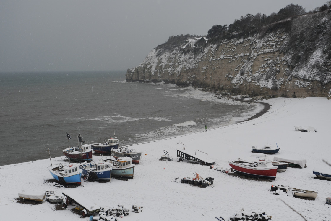 "Boats in the snow." stock image