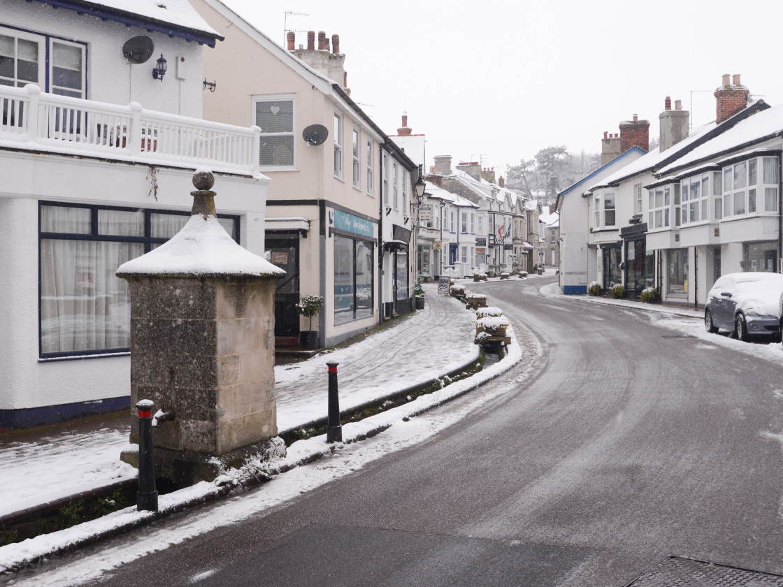 "Fore Street, Beer after the snow." stock image