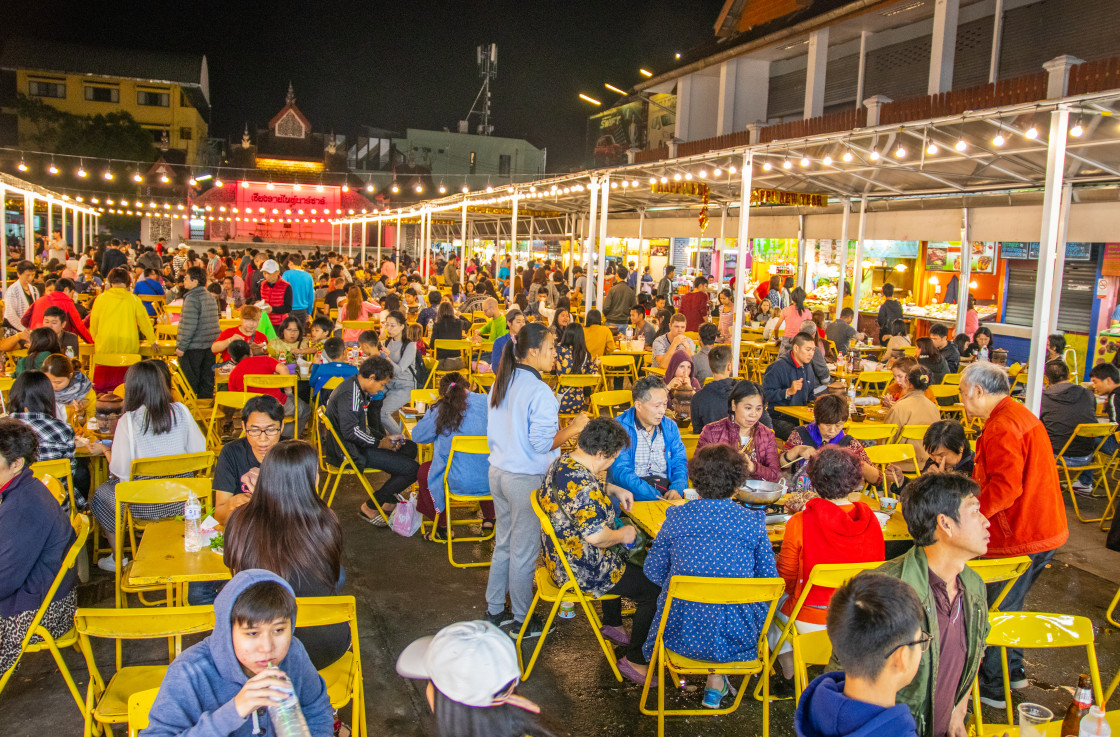 "Streetlife at the Night Market of Chiang Rai in North Thailand Asia" stock image